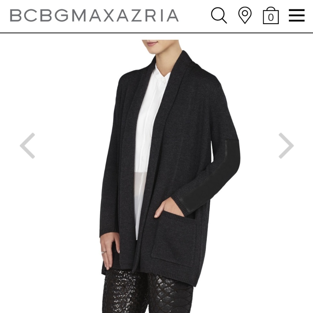 BCBG Chelsey Faux Leather Sleeve Cardigan